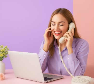 Telefonistin arbeitet von Zuhause aus Hamburg und Deutschlandweit im Homeoffice